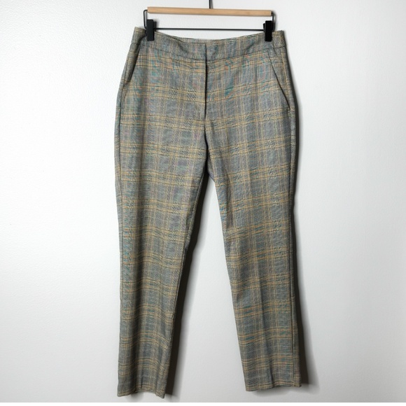 Zara Tartan Plaid Pants Trousers Ankle Length Black Pockets Straight Leg Size M - Picture 2 of 16